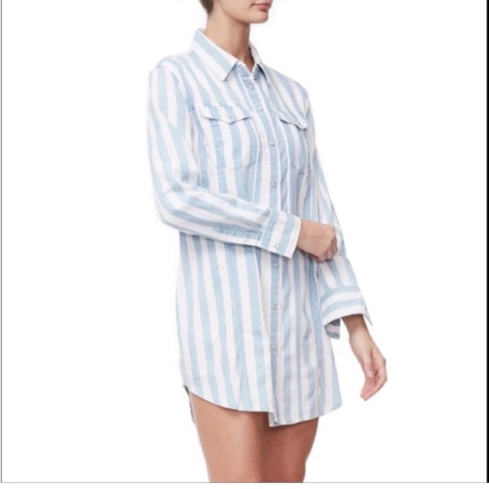 Good American Light Blue and White Striped Top